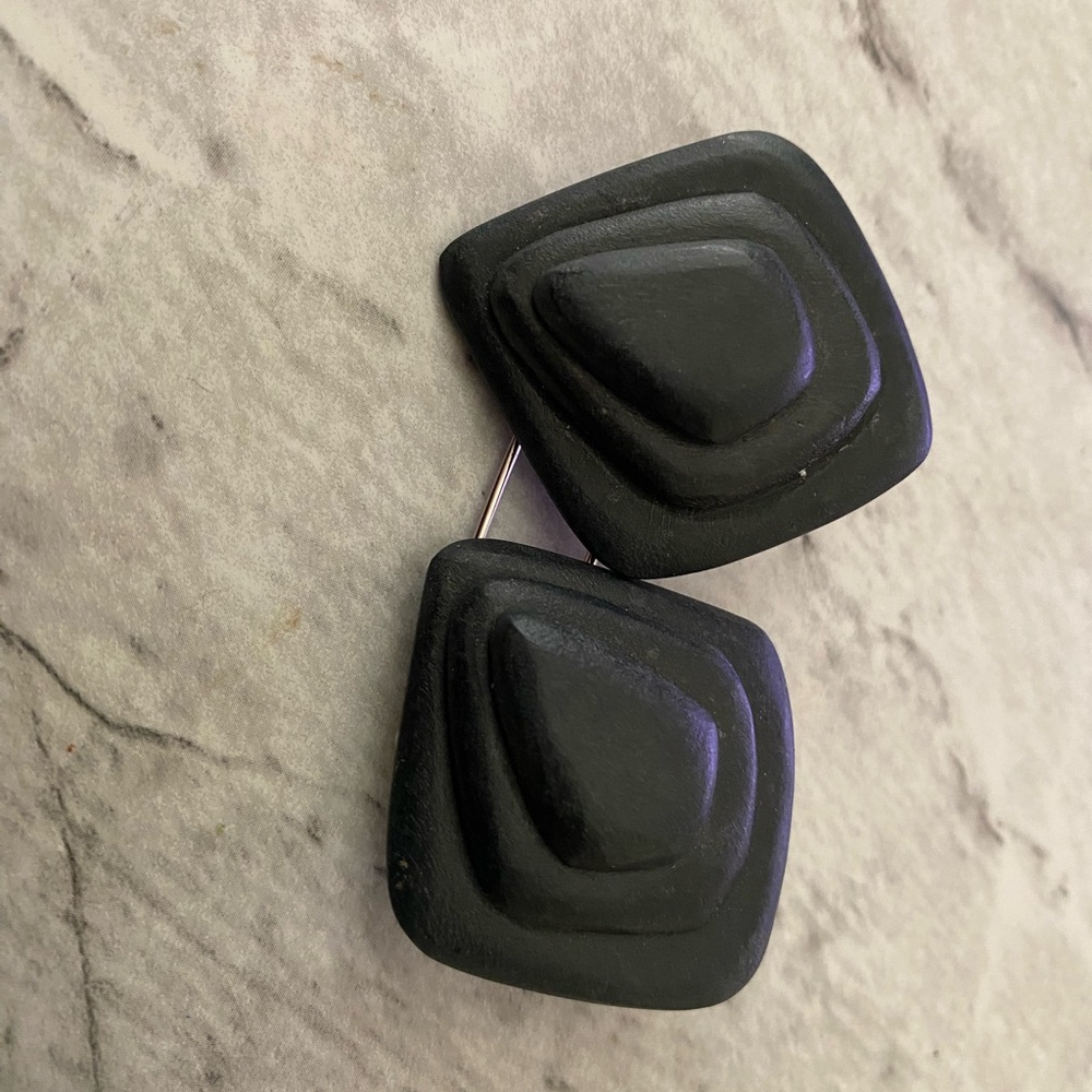Matte Black Layered Square Clip-On Earrings
